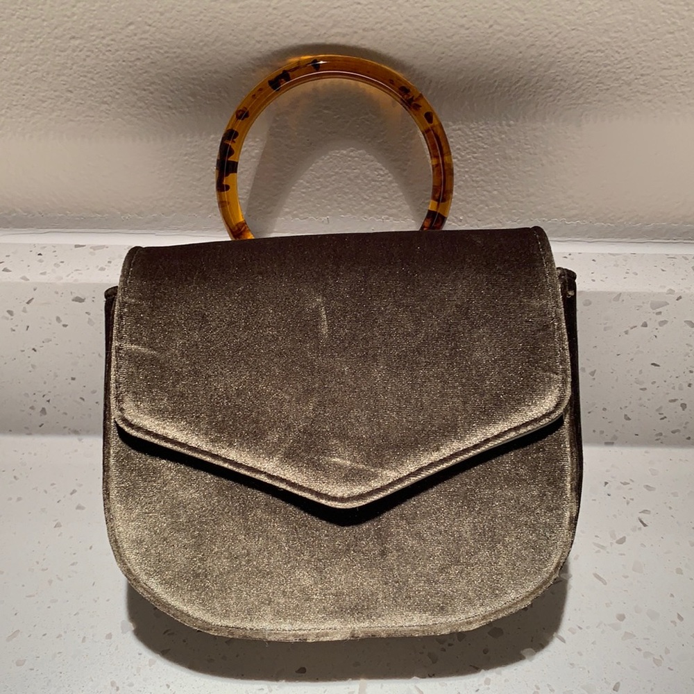 Olive green velvet clutch— missing strap